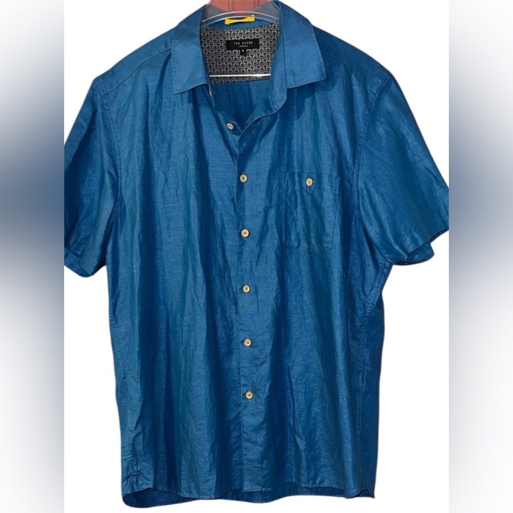 Ted Baker Blue Linen Blend Button Down Shirt Size 6